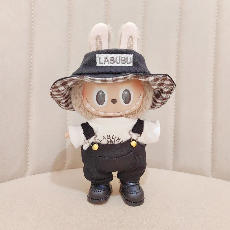 17cm Labubu Doll's Clothes The Monster Outfit Accessories Clothing DIY Kids Gift Bucket Hat Cowboy Style T-shirt Overalls ED19B