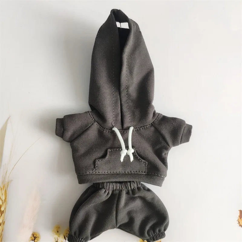 17cm Doll's Clothes For Labubu The Monster Outfit Accessories Clothing DIY Kids Gift Girls Hooded Sweatshirt Pants Shoes White