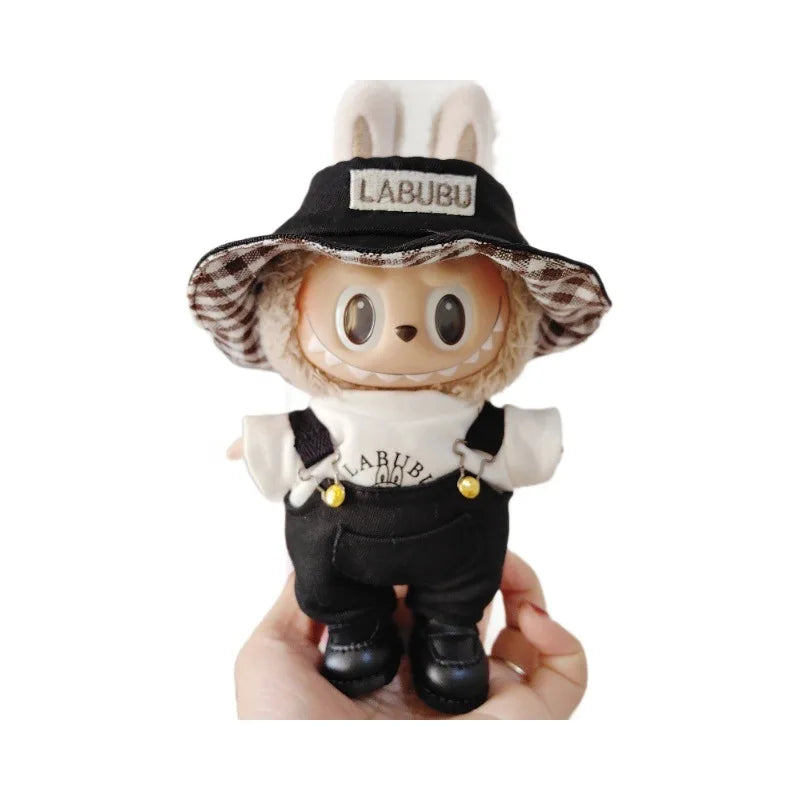 17cm Labubu Doll's Clothes The Monster Outfit Accessories Clothing DIY Kids Gift Bucket Hat Cowboy Style T-shirt Overalls ED19B