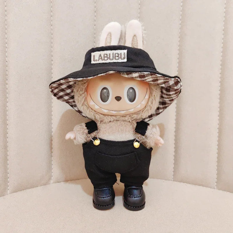 17cm Labubu Doll's Clothes The Monster Outfit Accessories Clothing DIY Kids Gift Bucket Hat Cowboy Style T-shirt Overalls ED19B