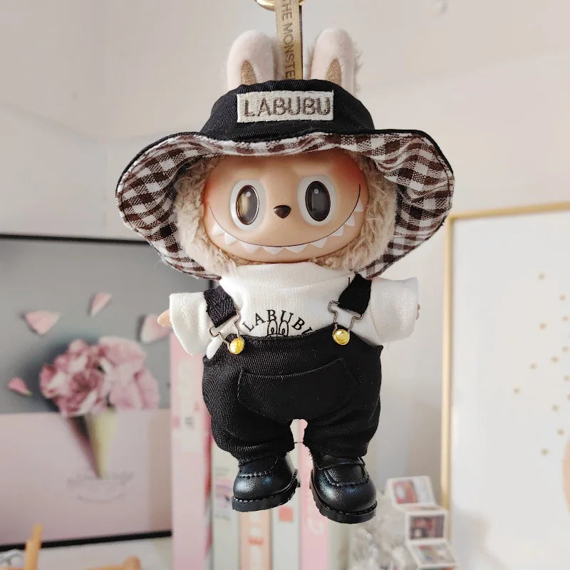 17cm Labubu Doll's Clothes The Monster Outfit Accessories Clothing DIY Kids Gift Bucket Hat Cowboy Style T-shirt Overalls ED19B