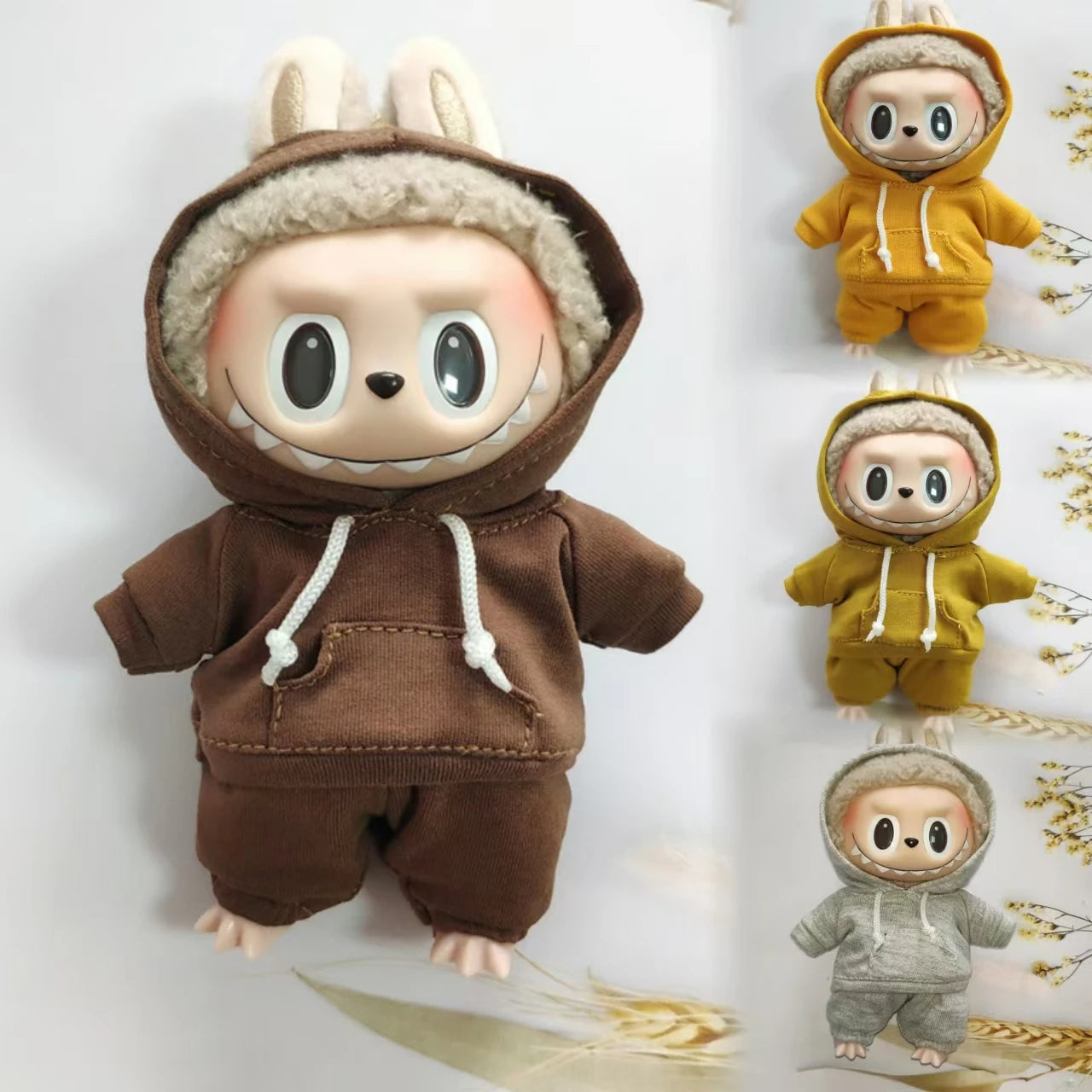 17cm Doll's Clothes For Labubu The Monster Outfit Accessories Clothing DIY Kids Gift Girls Hooded Sweatshirt Pants Shoes White