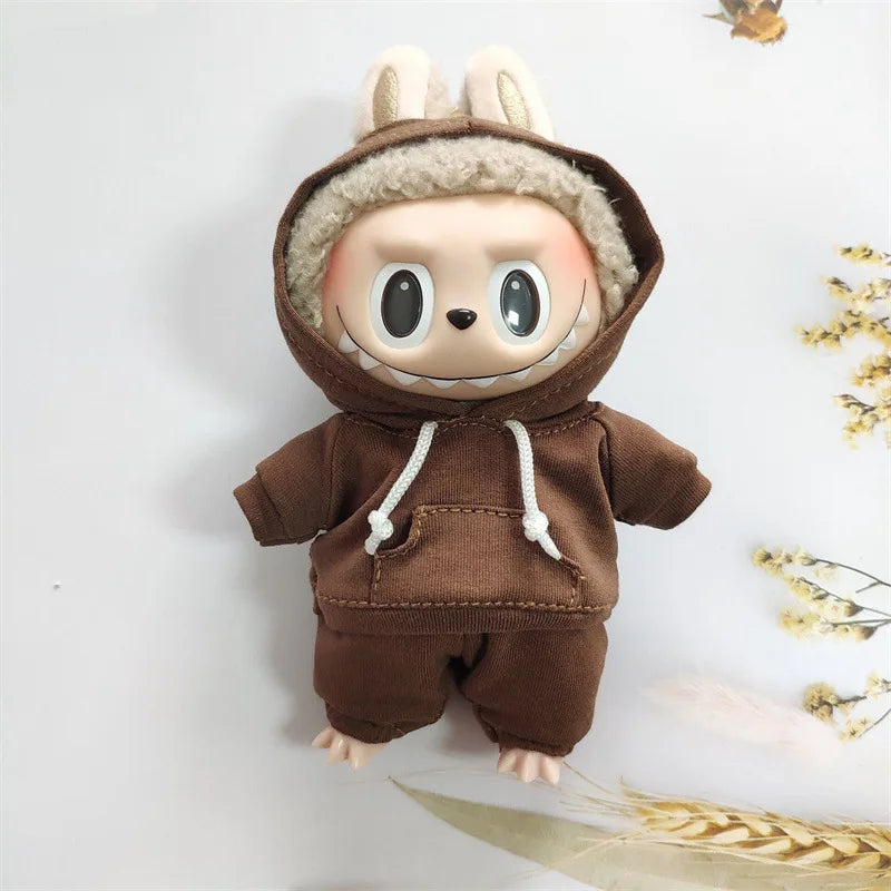 17cm Doll's Clothes For Labubu The Monster Outfit Accessories Clothing DIY Kids Gift Girls Hooded Sweatshirt Pants Shoes White