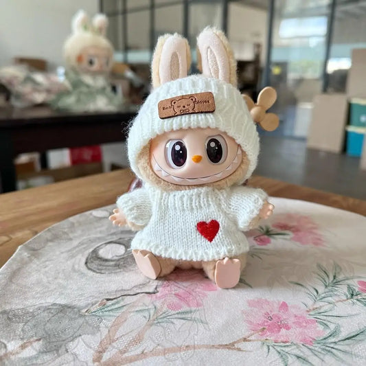 For 17cm labubu doll outfit clothes bear label hat love sweater set Cute Decoration Little Clothes