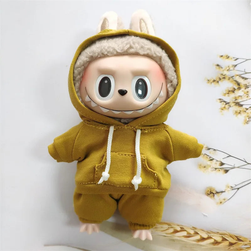 17cm Doll's Clothes For Labubu The Monster Outfit Accessories Clothing DIY Kids Gift Girls Hooded Sweatshirt Pants Shoes White