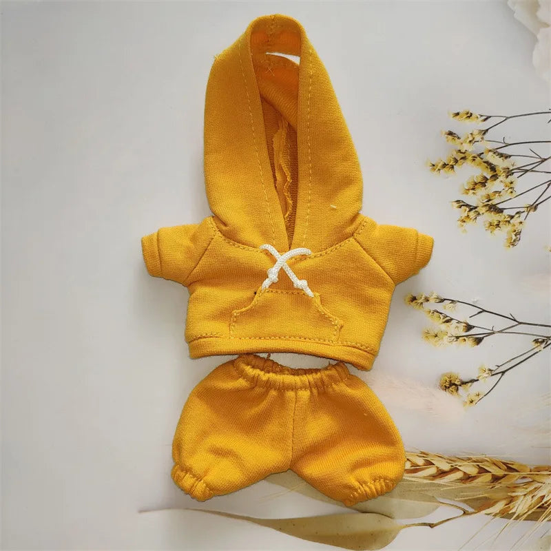17cm Doll's Clothes For Labubu The Monster Outfit Accessories Clothing DIY Kids Gift Girls Hooded Sweatshirt Pants Shoes White