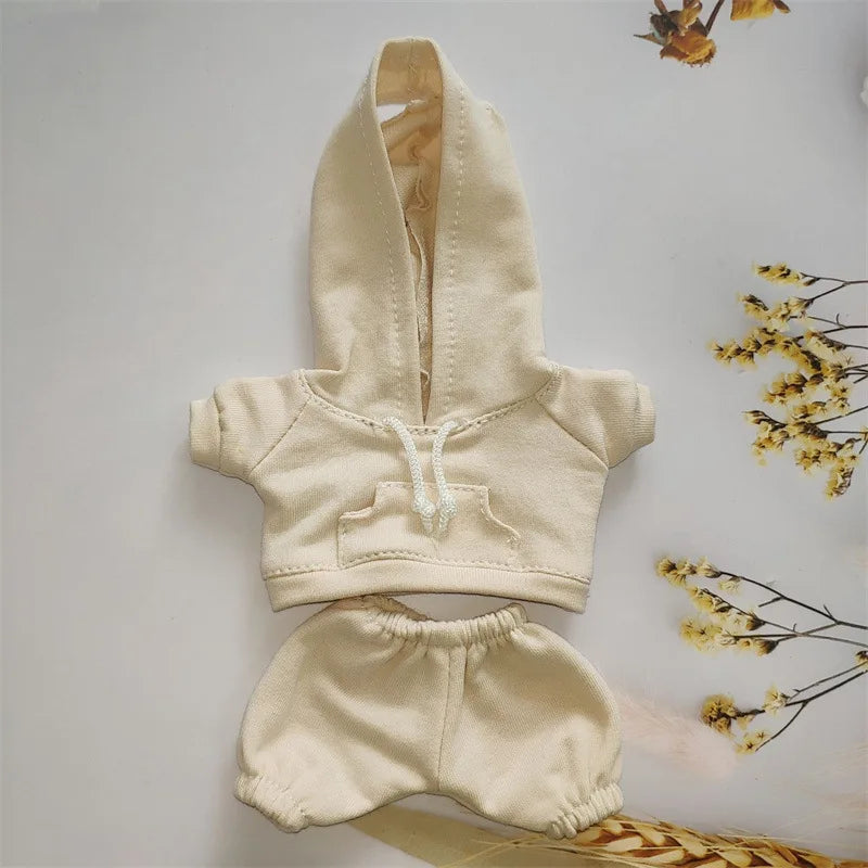 17cm Doll's Clothes For Labubu The Monster Outfit Accessories Clothing DIY Kids Gift Girls Hooded Sweatshirt Pants Shoes White