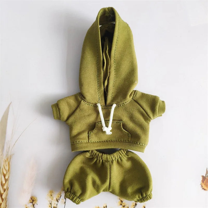 17cm Doll's Clothes For Labubu The Monster Outfit Accessories Clothing DIY Kids Gift Girls Hooded Sweatshirt Pants Shoes White