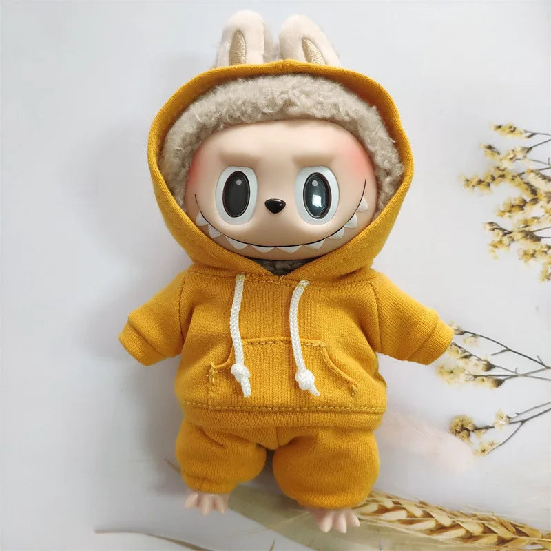 17cm Doll's Clothes For Labubu The Monster Outfit Accessories Clothing DIY Kids Gift Girls Hooded Sweatshirt Pants Shoes White