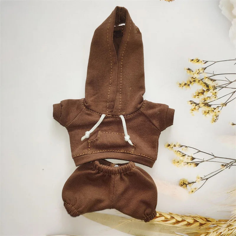 17cm Doll's Clothes For Labubu The Monster Outfit Accessories Clothing DIY Kids Gift Girls Hooded Sweatshirt Pants Shoes White