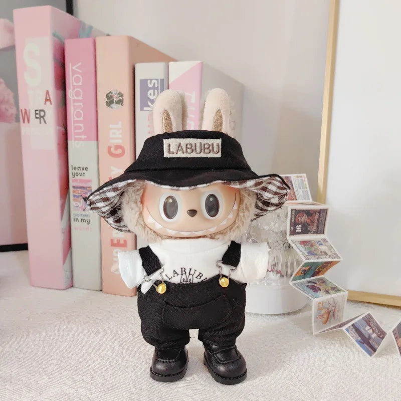 17cm Labubu Doll's Clothes The Monster Outfit Accessories Clothing DIY Kids Gift Bucket Hat Cowboy Style T-shirt Overalls ED19B