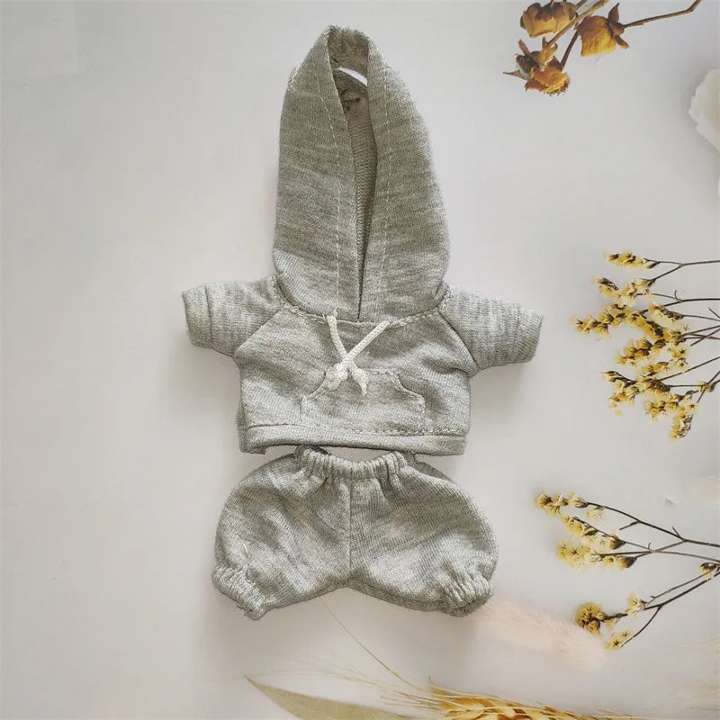 17cm Doll's Clothes For Labubu The Monster Outfit Accessories Clothing DIY Kids Gift Girls Hooded Sweatshirt Pants Shoes White